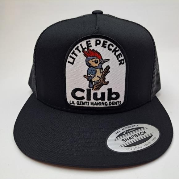 Funny Gag Gift Retro Vintage Style Patch Lil Pecker Club Patch Flat Bill Trucker - Picture 2 of 5